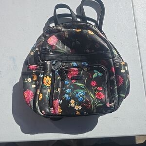 Floral Black Backpack with Multicolor Accents